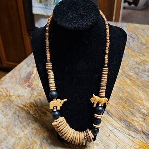Tribal Style African Hand Carved Wood Safari Necklace
